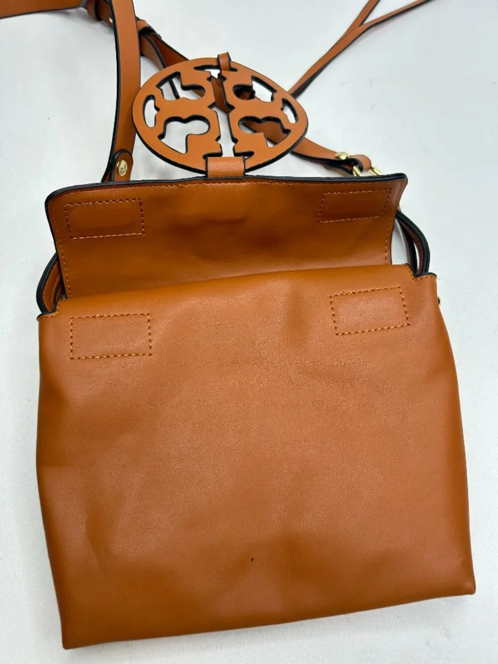 TORY BURCH Miller Logo Leather Crossbody Bag Caramel